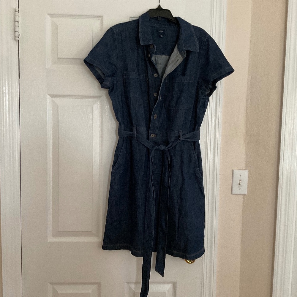 J Crew factory denim self-tie shirt dress